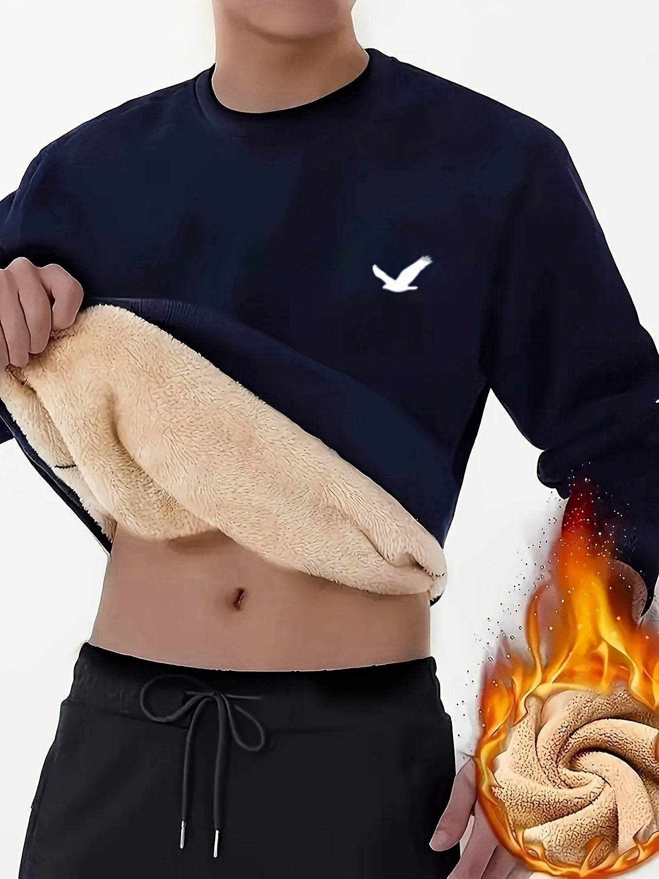 Men's Thermal Insulated Sweatshirt - Heavyweight Layering Base Layer for Winter, Indoor/Outdoor Cold Weather Clothing - Machine Washable Round Neck Pullover, Winter Sweaters, Indoor Warmth, Simple Design, Comfortable Fit, Pul