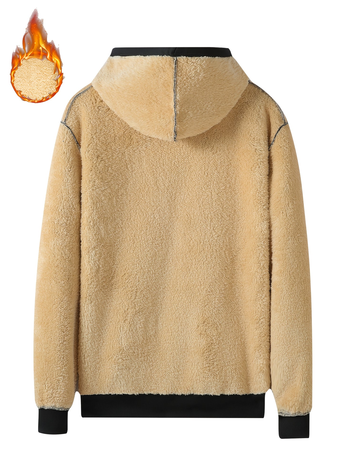 A Men's casual sports warm fleece hooded jacket with zipper opening and pocket, suitable for outdoor and training activities, autumn and winter clothing | casual style hooded sweatshirt | zipper hooded sweatshirt, Fleece Jack