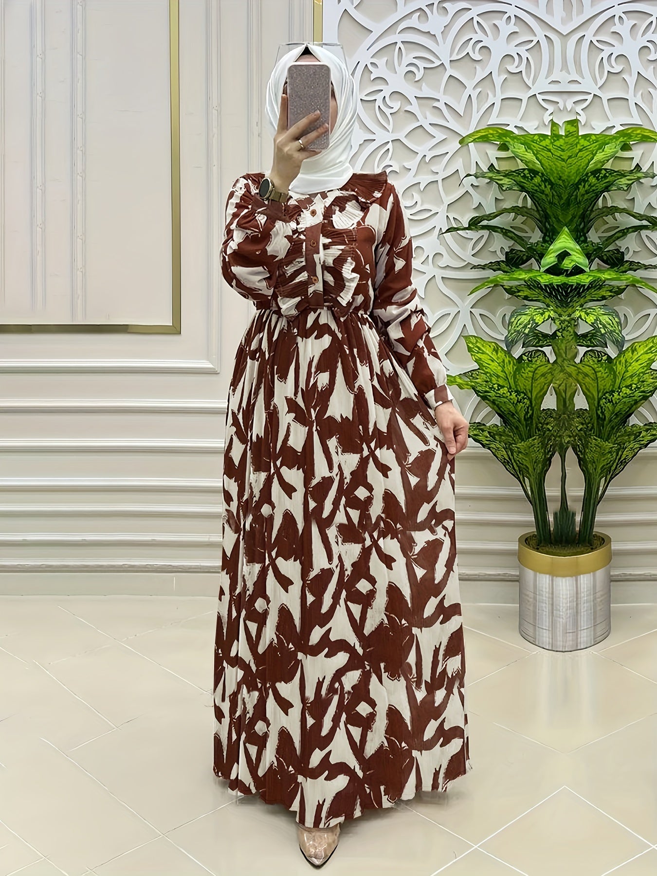 Women's Middle Eastern Muslim Print Long Dress - Elegant, Comfortable, Stylish for Modest Fashion