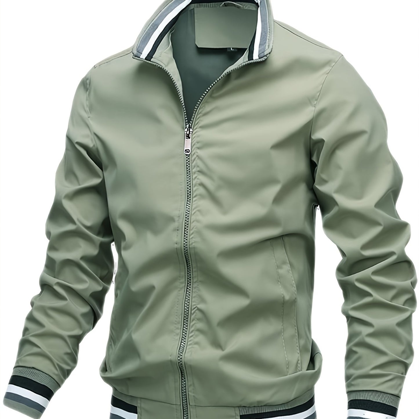 Men'S Retro Hip-Hop Baseball Jacket - Casual Sports Bomber with Stand Collar Zipper, Polyester Fabric - Perfect for Fall and Winter, Casual Weekend Wear, Casual Jacket|Hip Hop Style|Zippered Jacket