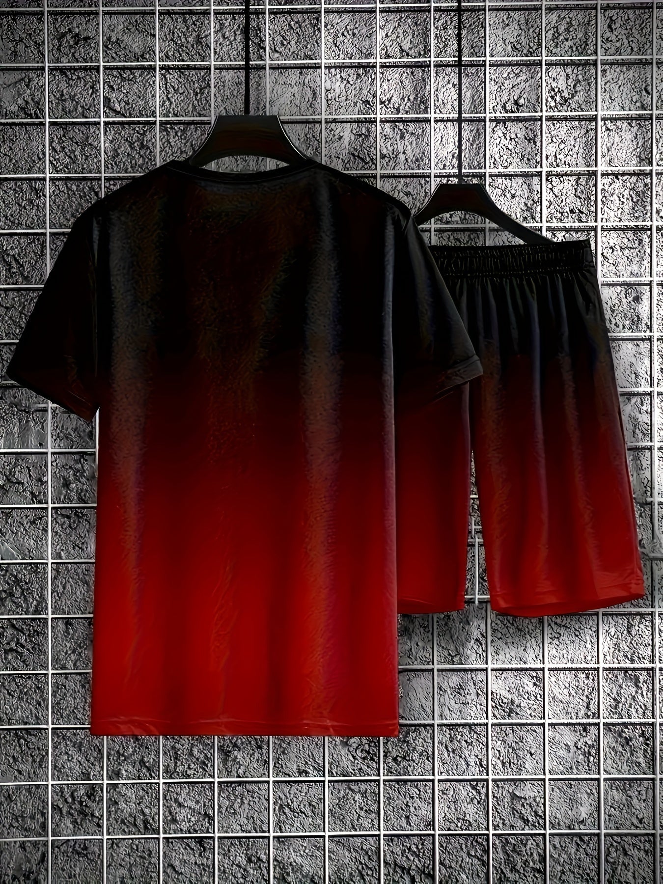 2pcs 2-Piece Gradient Summer Men's Set: Round Neck T-shirt & Elastic Waist Shorts with Pockets