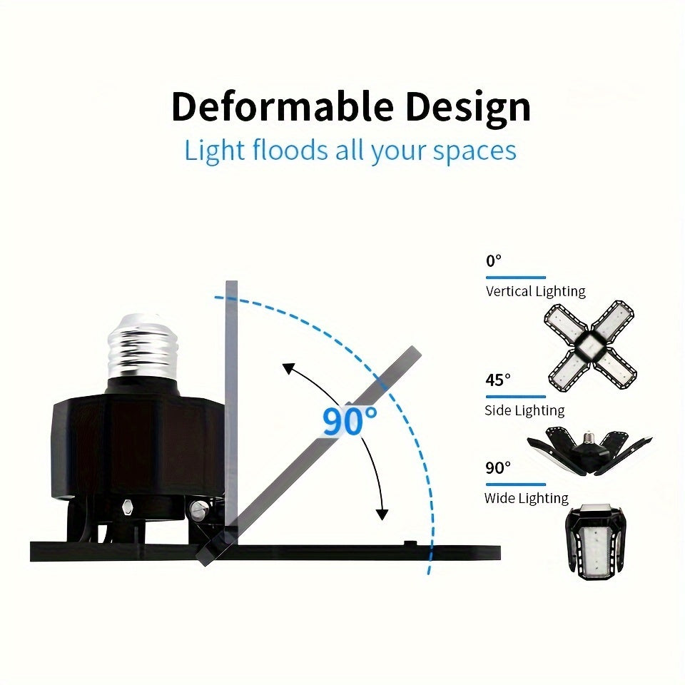 LED Garage Light Bulbs, 10000LM Super Bright Garage Lighting LED Shop Light With Adjustable Panels, E26/E27 Screw Socket Deformable Led Garage Ceiling Light Fixture For Warehouse, Corridor, Stadium