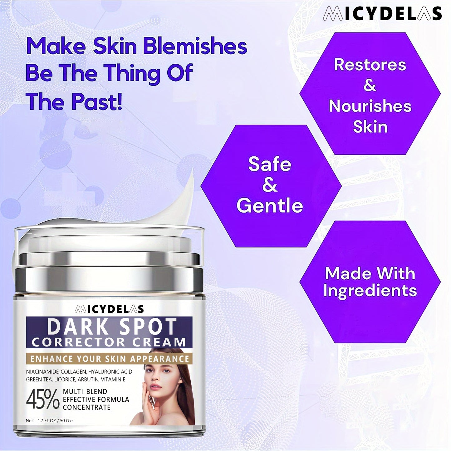 1.76oz Face Care Cream With Niacinamide, Collagen, Hyaluronic Acid, Green Tea, Licorice, Arbutin, Vitamin E, For Face And Body Hyperpigmentation Care