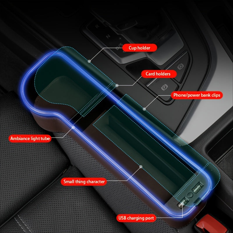 Car Seat Slot Storage Box, ABS Resin, with Mobile Phone Holder, Charger, Ambient Lighting, Center Control Armrest, for Car Interior