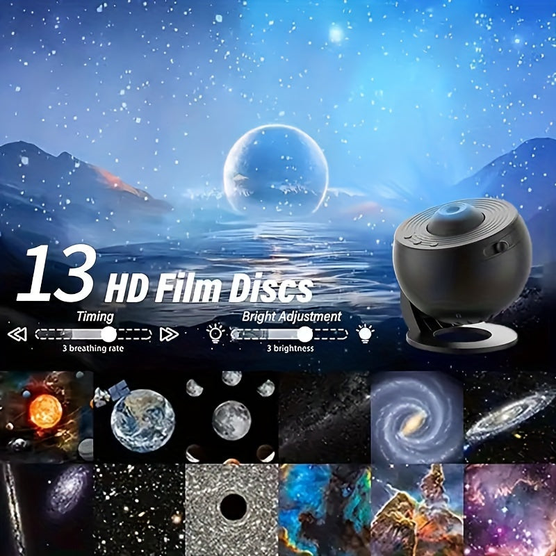 1pc Magical Galaxy Projector Lamp - Create an HD Starry Night Sky, 13 Enchanting Films, Transform Your Bedroom into a Cosmic Haven - Ambient Atmosphere Lighting