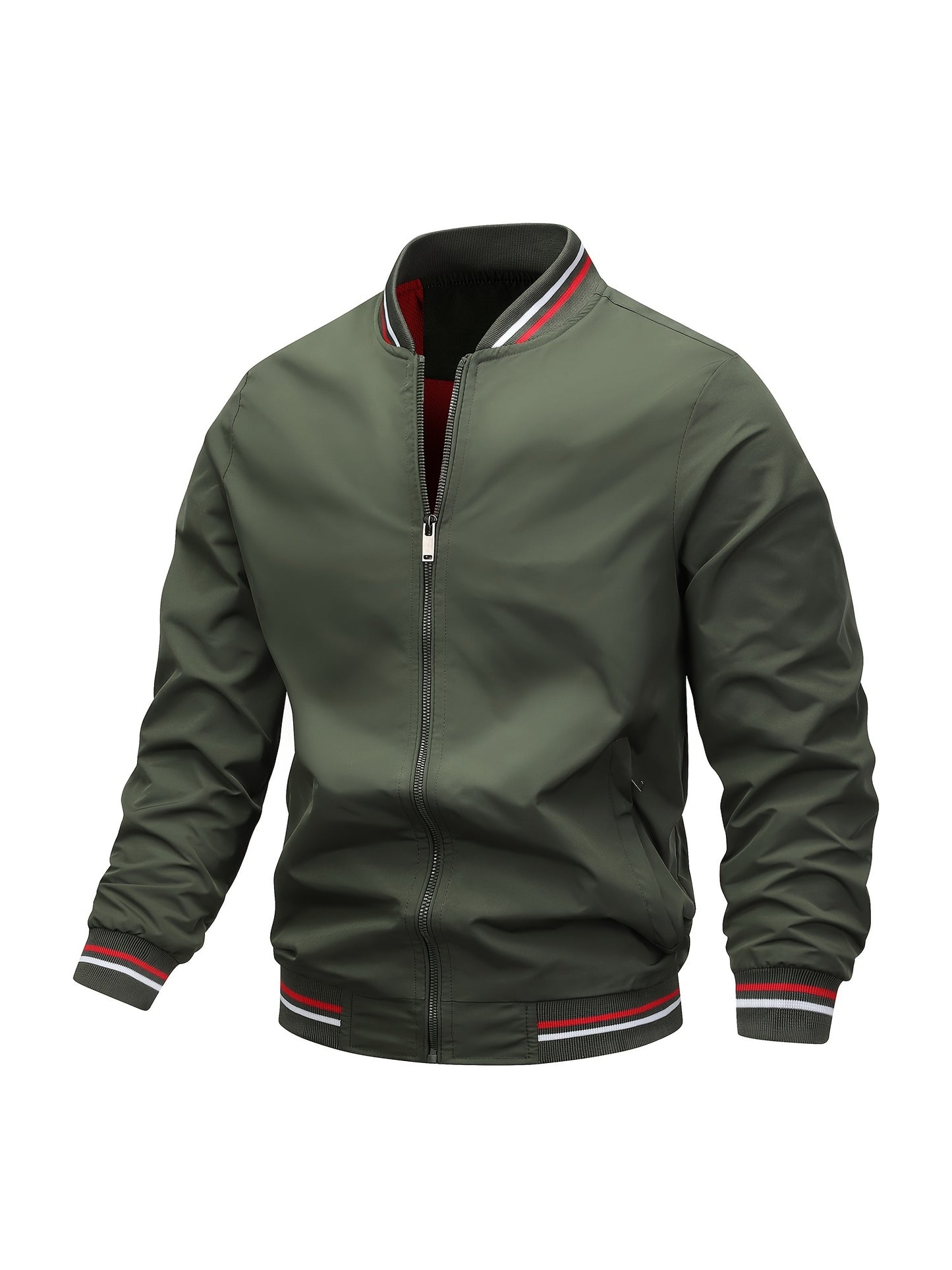 1pc, Spring And Fall Men's Striped Sports Fashion Jacket, Baseball Collar Zip Up Casual Jacket For Mountaineering And Daily Outings