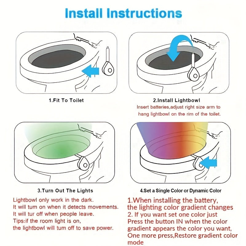 1pc Smart LED Toilet Night Light - PIR Motion Sensor, 16-Color RGB Washroom Accent, Human Body Induction, Hanging Bowl Lighting for Hotel & Home Bathrooms