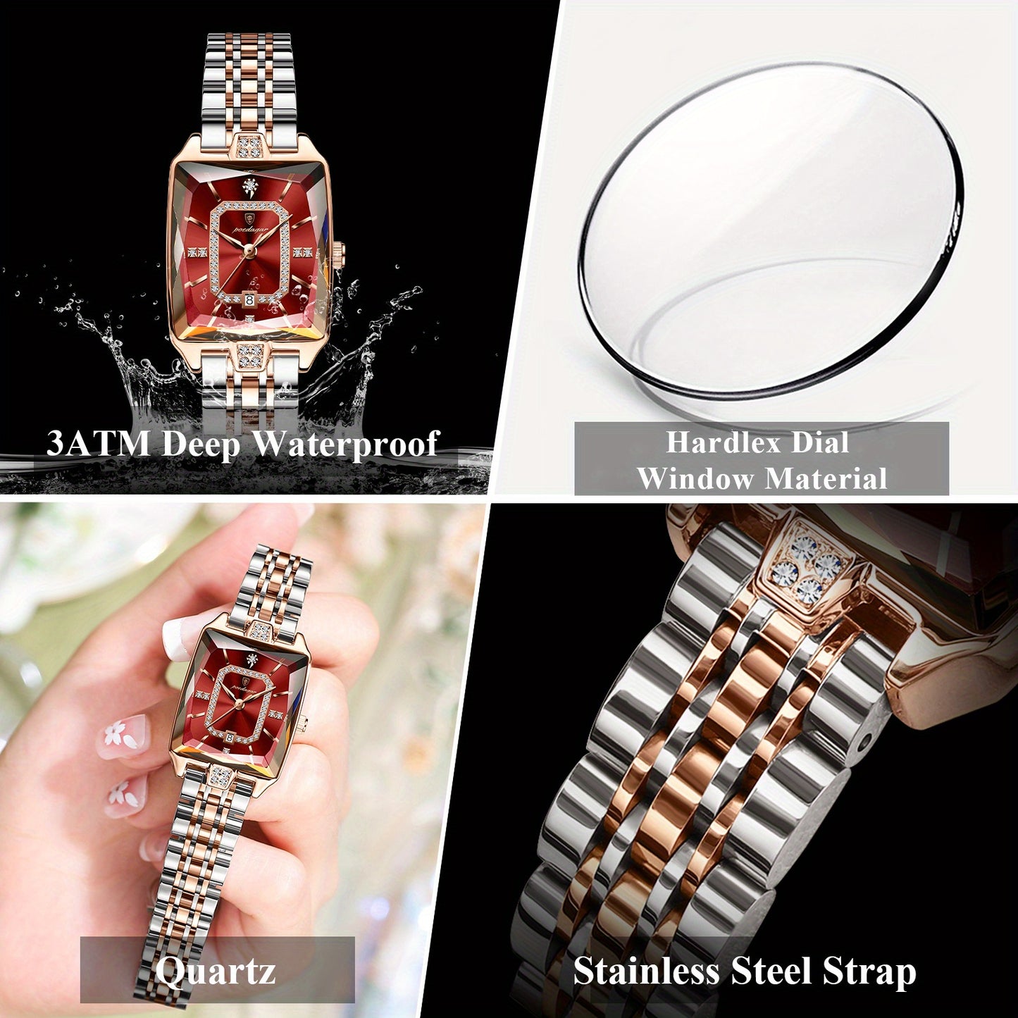 POEDAGAR Minimalist Luxury Women'S Watch - Elegant Stainless Steel Quartz Movement, 30m Waterproof, Date Display, Rectangular Dial for Daily Use & Gift Giving, Casual Chic Style, Quartz Watch, Sophisticated Timepiece