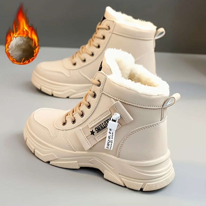 Women'S High-Top Winter Boots with Thick Cushioned PVC Sole, Faux Cover Upper & Plush Lined Interior - Lace-Up Outdoor Sneakers for Casual, Running, and Streetwear, Winter Boots