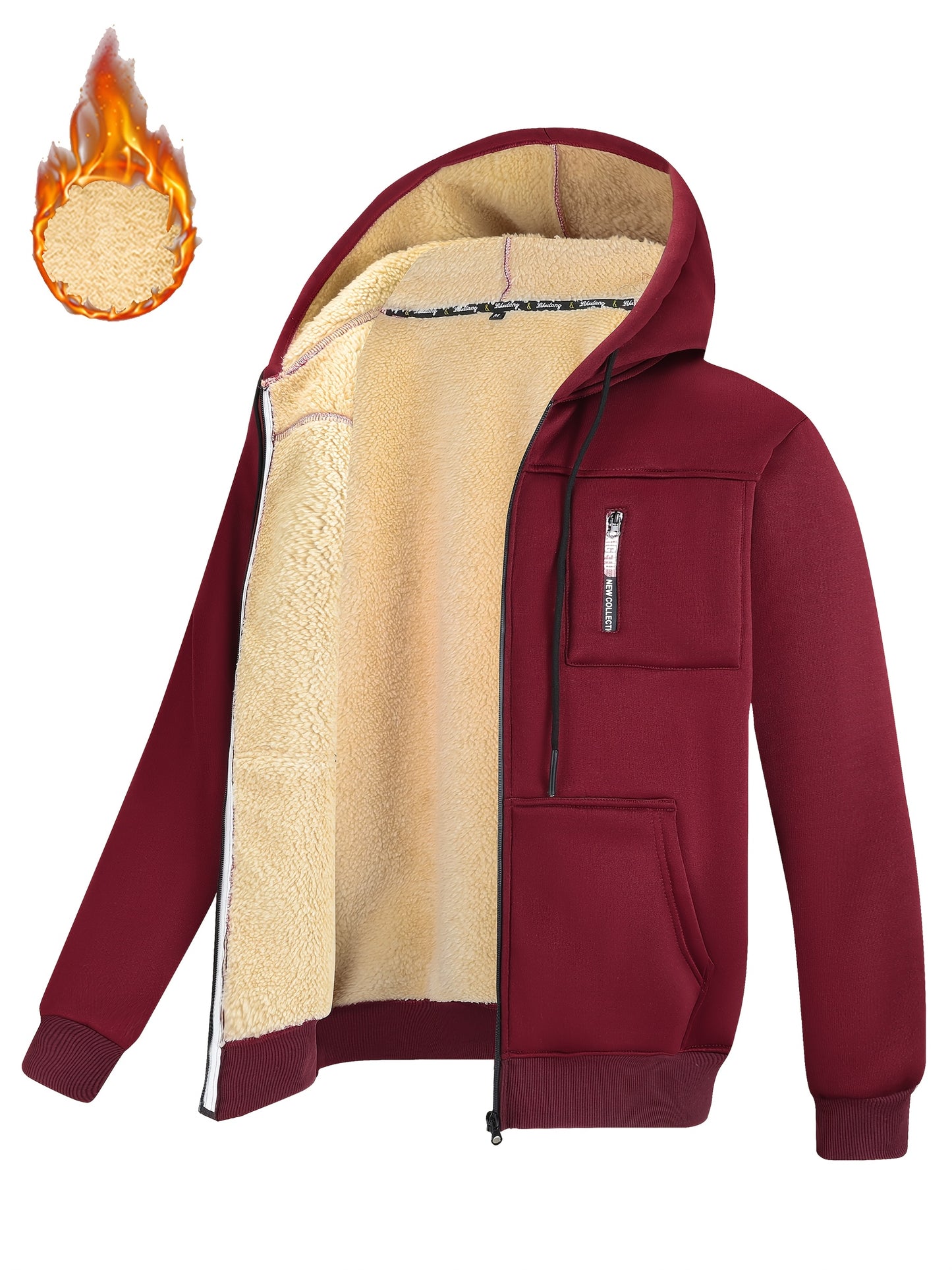 A Men's casual sports warm fleece hooded jacket with zipper opening and pocket, suitable for outdoor and training activities, autumn and winter clothing | casual style hooded sweatshirt | zipper hooded sweatshirt, Fleece Jack