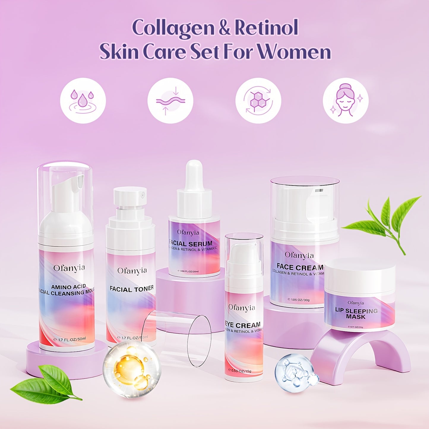 Women Wife Valentine'S Day Gift Ideas, Collagen Retinol Skin Care Set, 6pieces Skincare Gift Sets With Cleanser, Toner, Face Serum, Eye Cream, Face Cream And Lip Mask, Travel Size Skin Care Set