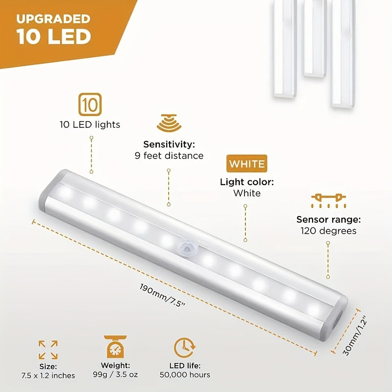 3pcs Wireless Under Cabinet LED Lights, Motion Sensor, Adjustable Metal Lighting, Solid Color, Space Theme, Freestanding, Wall Mount, with Infrared Sensor Function, for Pantry, Closet, Kitchen, Bathroom, Auto Off, Daylight Se