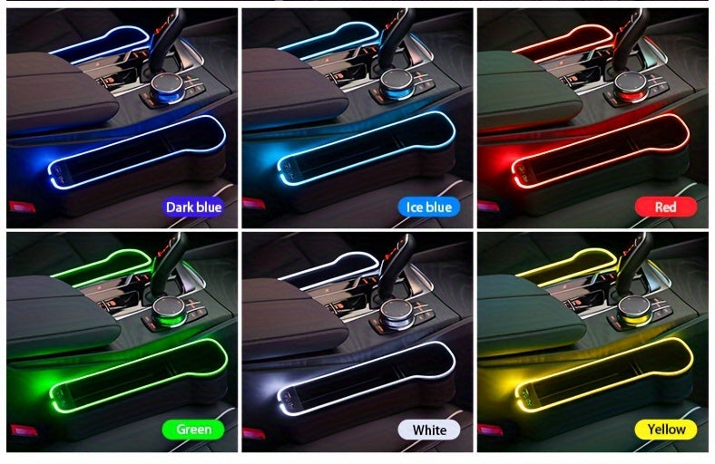 Car Seat Slot Storage Box, ABS Resin, with Mobile Phone Holder, Charger, Ambient Lighting, Center Control Armrest, for Car Interior