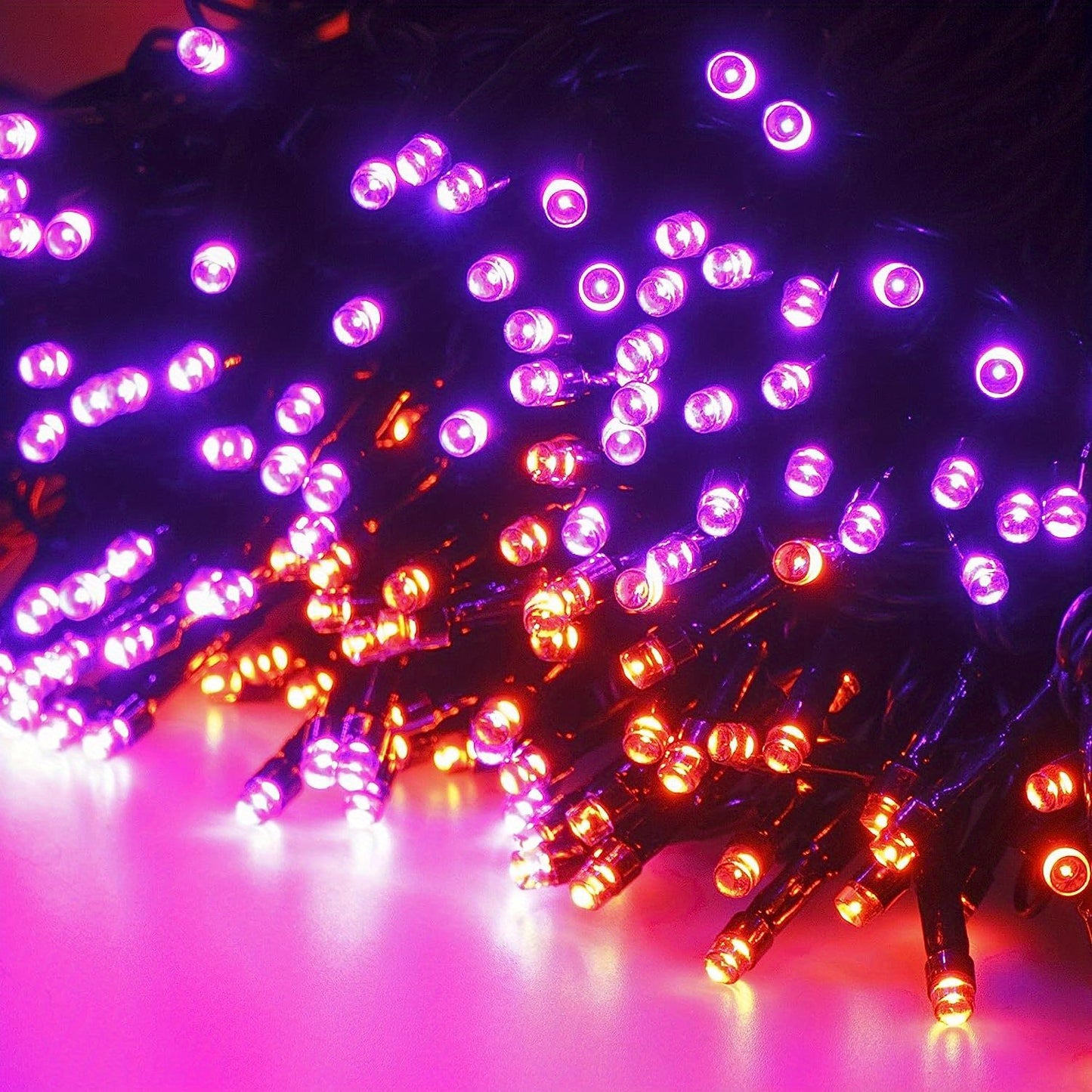 1pc Vibrant Halloween LED String Lights - 300/200/100 LED, 8 Lighting Modes, Waterproof, Connectable, Plug-in, Indoor/Outdoor Mini Lights for Holiday Party Bedroom Decorations (Purple & Orange)