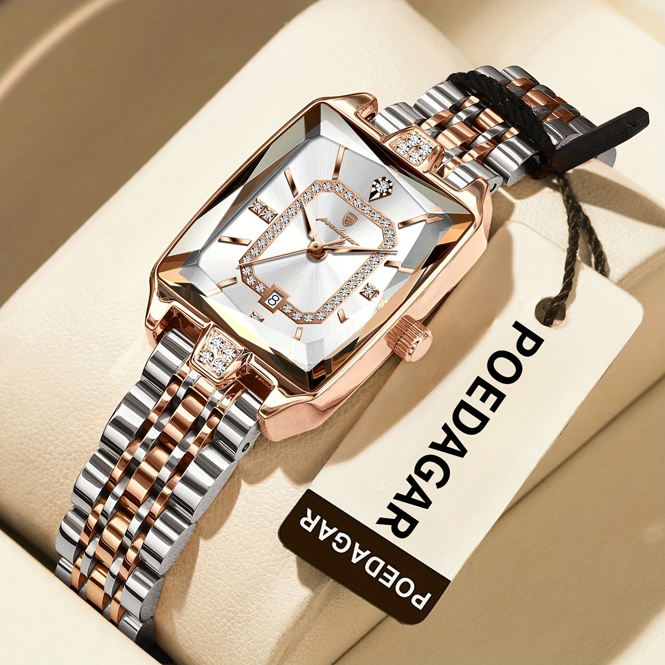 POEDAGAR Minimalist Luxury Women'S Watch - Elegant Stainless Steel Quartz Movement, 30m Waterproof, Date Display, Rectangular Dial for Daily Use & Gift Giving, Casual Chic Style, Quartz Watch, Sophisticated Timepiece