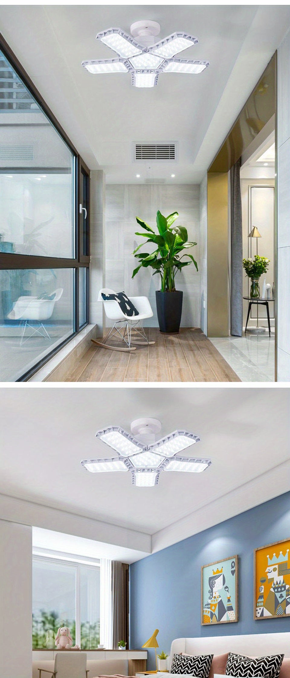 LED Garage Light Bulbs, 10000LM Super Bright Garage Lighting LED Shop Light With Adjustable Panels, E26/E27 Screw Socket Deformable Led Garage Ceiling Light Fixture For Warehouse, Corridor, Stadium