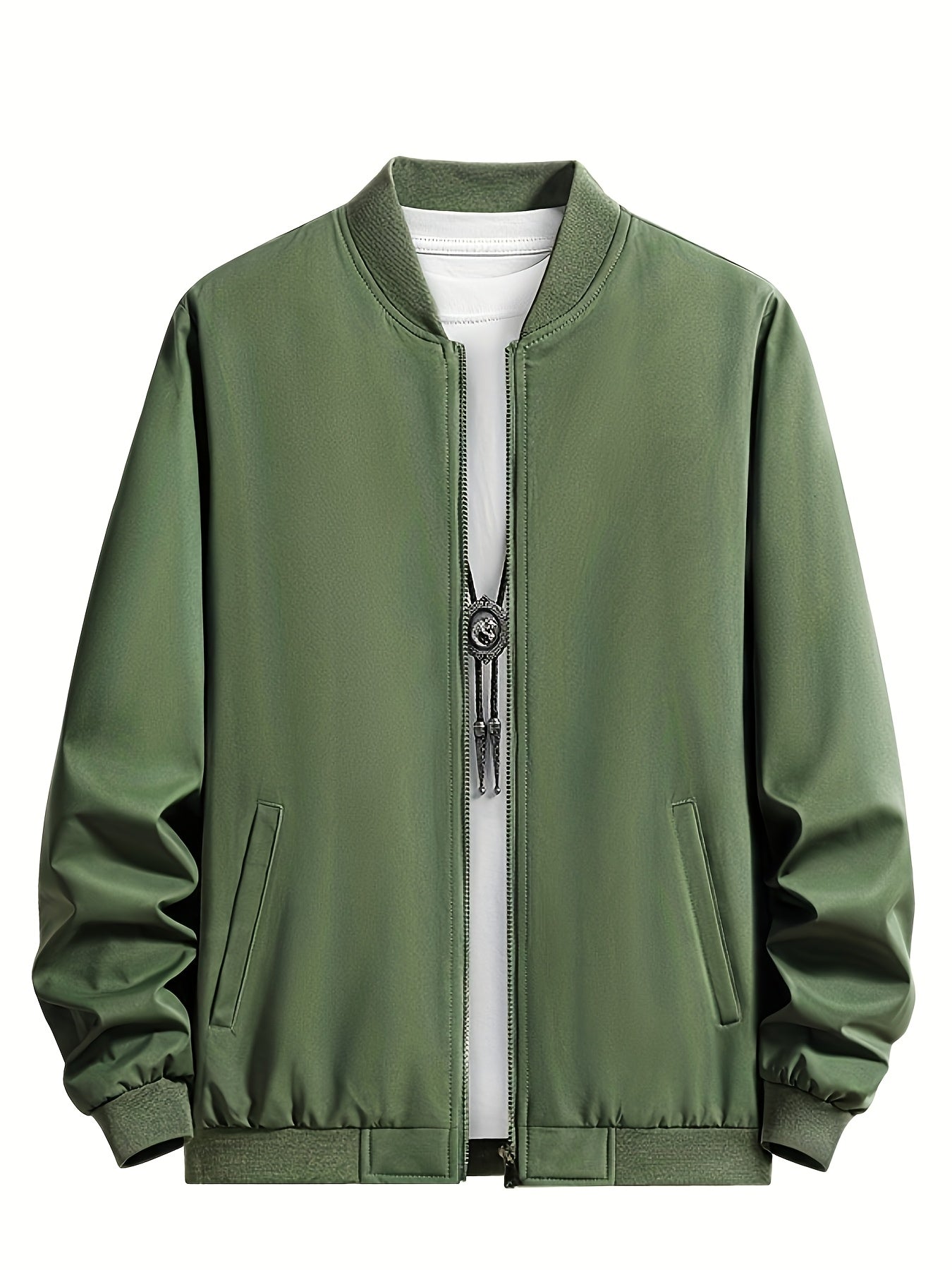 Men's Outdoor Warm Fleece-Lined Thick Casual Business Jacket with Baseball Collar, Solid Color, Machine Washable - Polyester