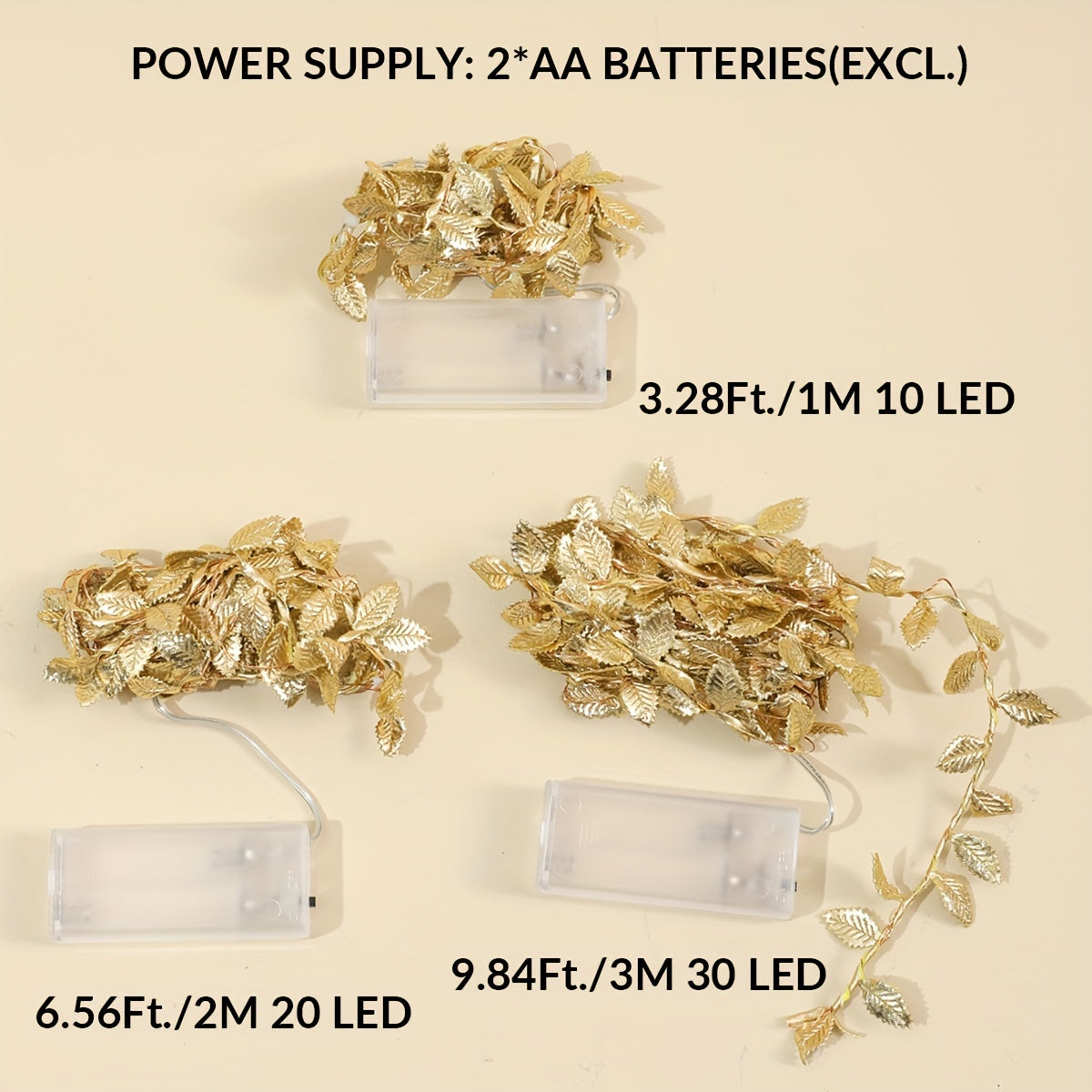 1pc Golden Leaf Wrap Copper Wire LED Decorative String Lights - Indoor Home Decor, Bedroom, Wedding, Christmas Holiday Decoration, 1/2/3M Long, Copper Wire, LED Lights, String Lights, Home Decorative Lighting
