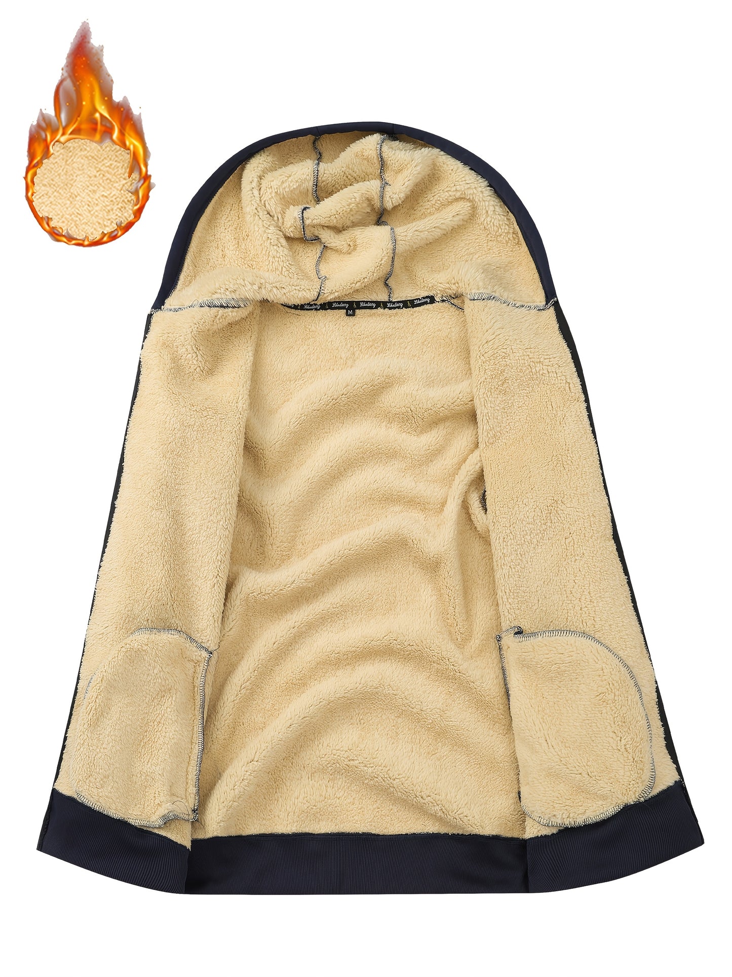 A Men's casual sports warm fleece hooded jacket with zipper opening and pocket, suitable for outdoor and training activities, autumn and winter clothing | casual style hooded sweatshirt | zipper hooded sweatshirt, Fleece Jack
