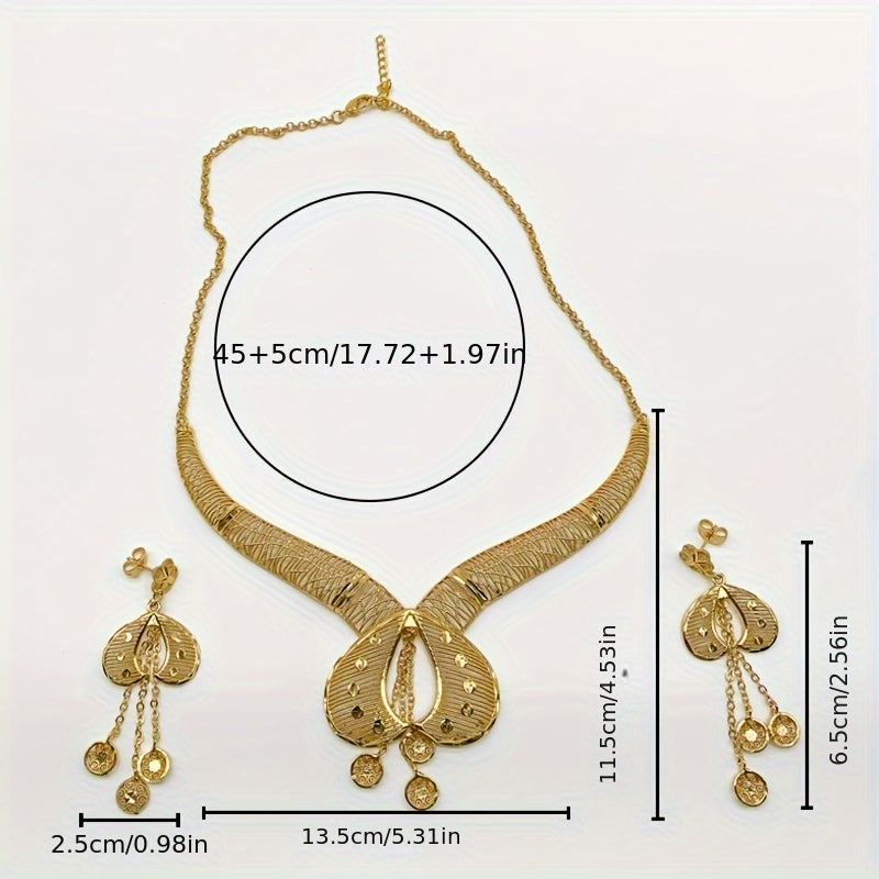 2025 New Bohemian 2pcs Hollow Flower Tassel Earrings and Necklace Elegant Ladies Jewelry Set, Perfect for Dubai Bridal Wedding Anniversary Gift, Valentine's Day, Christmas Eid, Daily Present for Wife, Family, Girlfriend