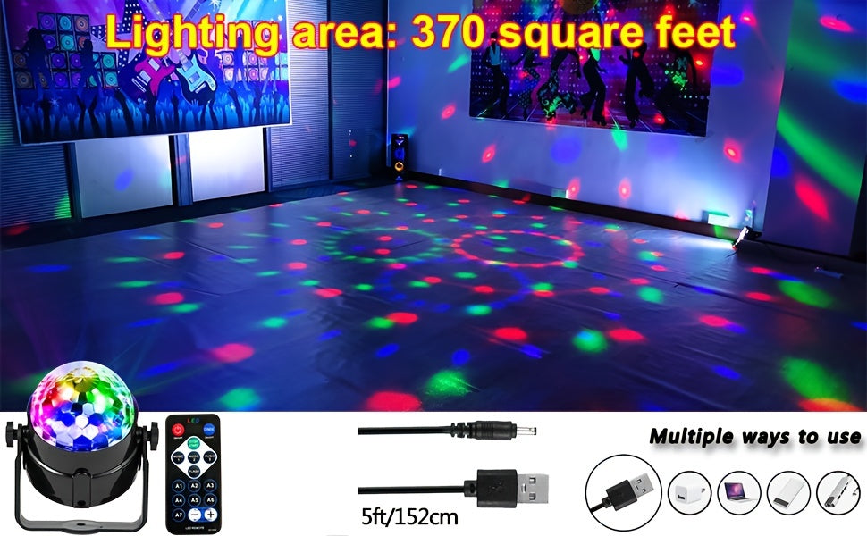 Disco Ball Party Lights Sound Activated Strobe Light With 5 Ft USB Cable, LED Dj Stage Lighting That Sync With Music, Indoor Room Birthday Rave Outdoor Dance Show Bar Karaoke Christmas Gift Eid Al-Adha Mubarak