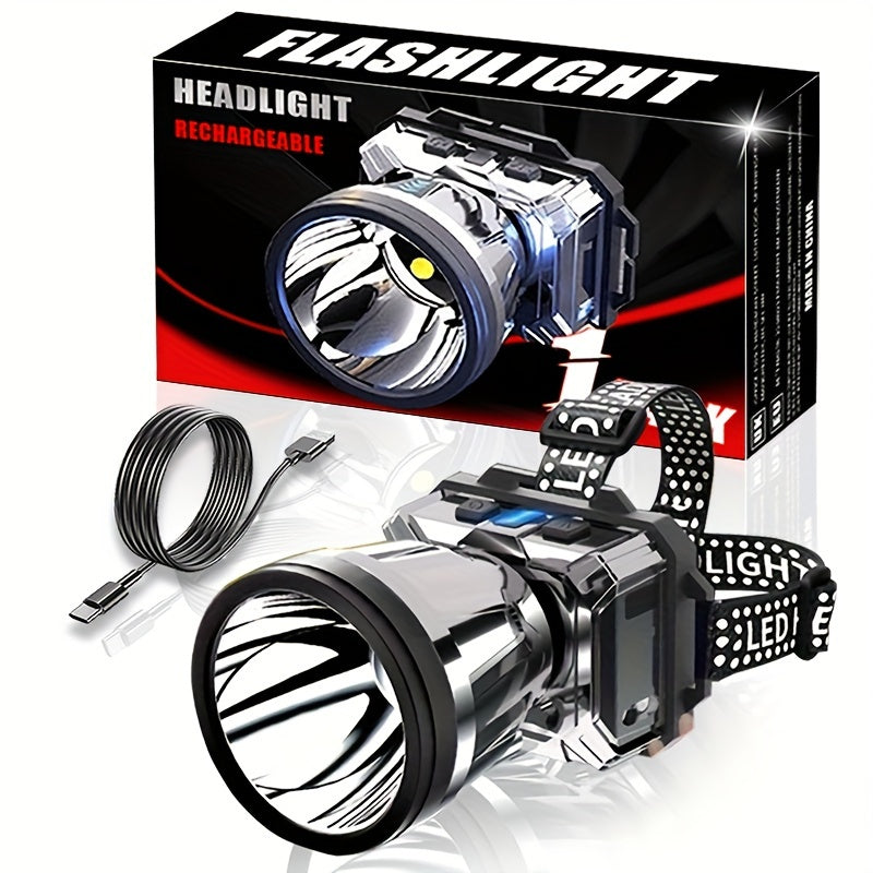 1pc Super Bright USB Charging Headlight, For Outdoor Lighting, Home Lighting, Camping, Hiking, Night Cycling, Fishing