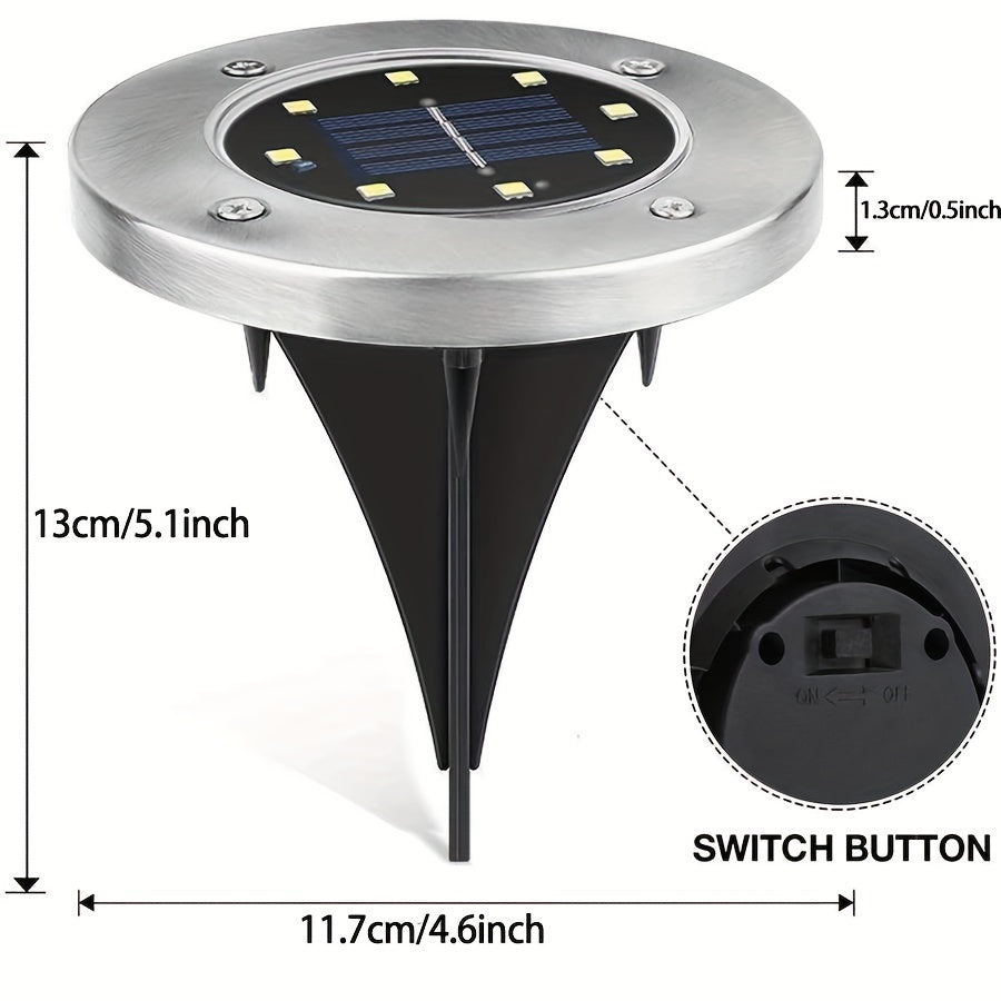8 Pack LED Ground Spot Solar Lights, Outdoor Waterproof Landscape Lights, Solar Disk Lights, Waterproof Garden In-Ground Pathway Lights Landscape Lawn Lighting, Solar Energy Floor Lamp, 8 LED Solar Ground Lights, For Pathway