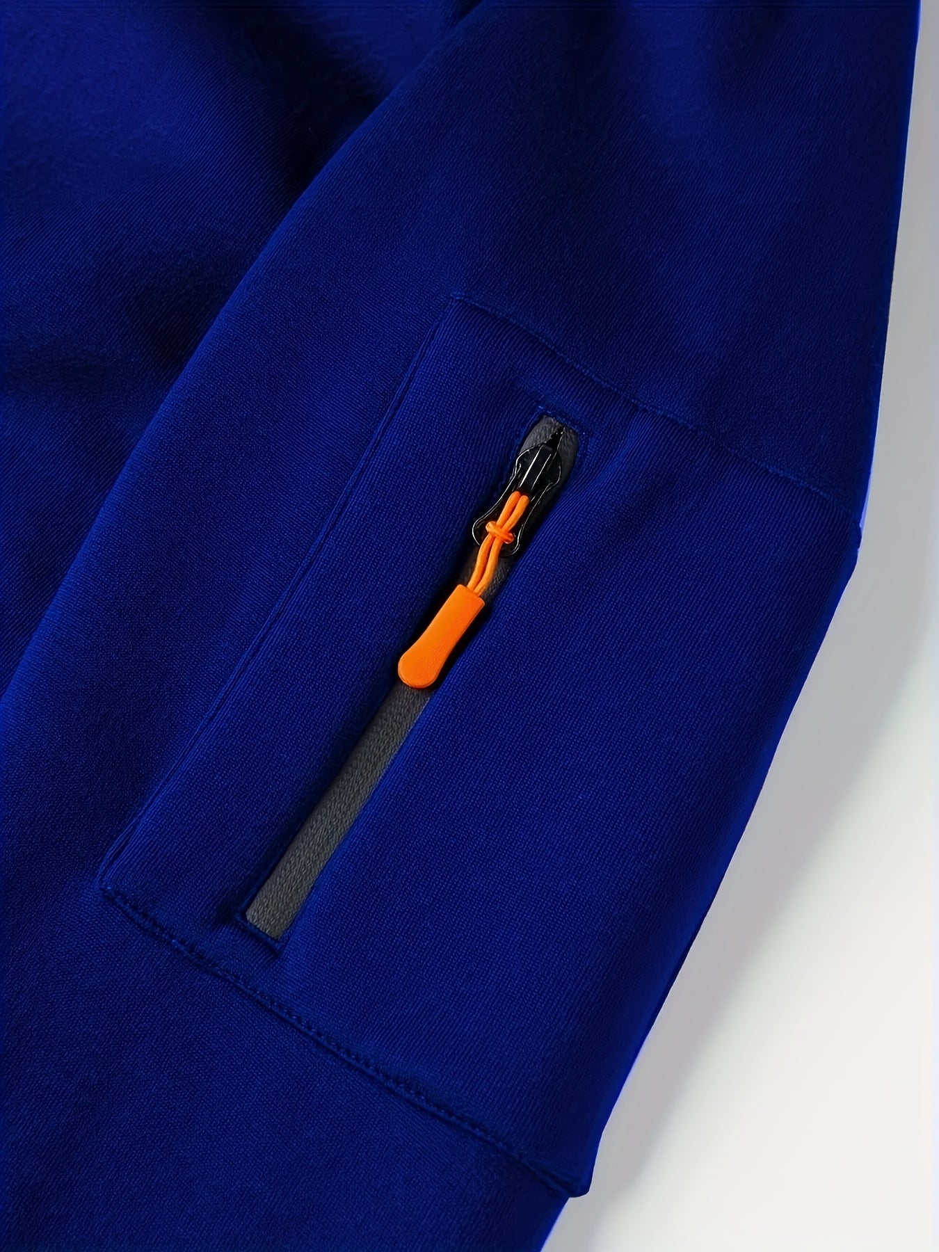 Men's Sporty Zip-Up Hoodie Jacket - Vibrant Orange with Black Zipper Accents, Polyester-Lined Comfort, Machine Washable Regular Fit for Autumn Winter Casual Outdoor Wear, Autumn Apparel