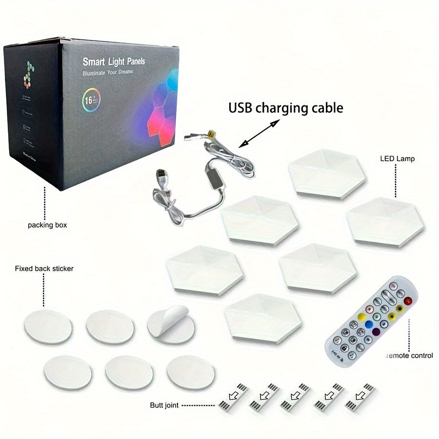 AmbiSync HexaGlow 10pc LED Wall Lights: USB-Powered, 16 Colors, App & Music Control, Remote, Modern Decor Lighting