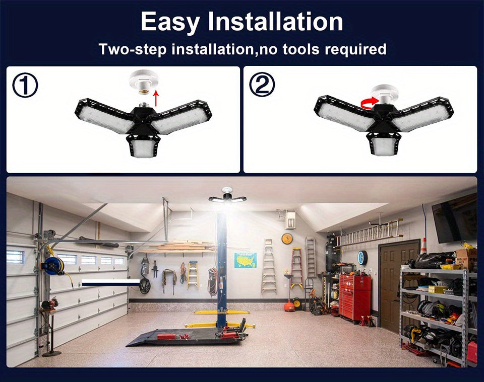 LED Garage Light Bulbs, 10000LM Super Bright Garage Lighting LED Shop Light With Adjustable Panels, E26/E27 Screw Socket Deformable Led Garage Ceiling Light Fixture For Warehouse, Corridor, Stadium