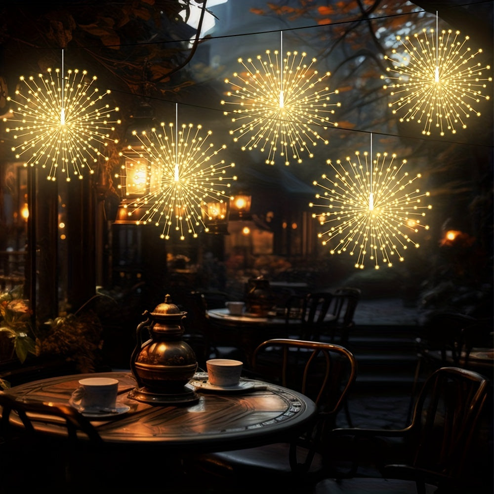5pcs 450LED Solar Starburst Lanterns with Remote Timer - 8 Modes, Adjustable Brightness, Fairy Lights for Yard, Party Tents, Christmas, and More - Pure Copper Wire, 1200mAh Lithium Battery, Outdoor Lighting | Starburst Design