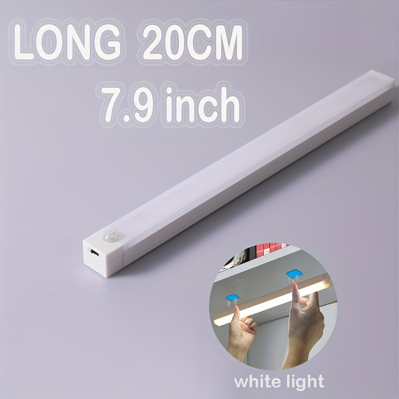 Smart Switch LED Light Human Motion Sensor Long Strip Wireless Magnetic Self-Adhesive Wardrobe Light with Charging Cabinet Light Bar for Countertop Closet Lighting, Rechargeable Kitchen Night Light Battery Powered Lamp for Wa