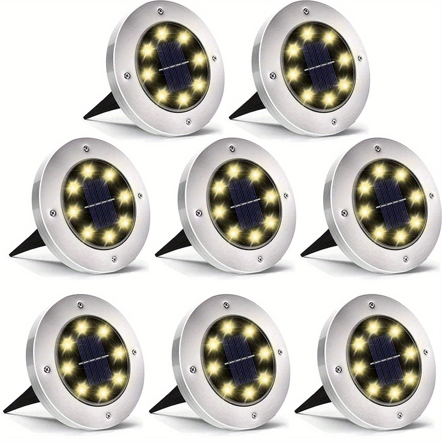 8 Pack LED Ground Spot Solar Lights, Outdoor Waterproof Landscape Lights, Solar Disk Lights, Waterproof Garden In-Ground Pathway Lights Landscape Lawn Lighting, Solar Energy Floor Lamp, 8 LED Solar Ground Lights, For Pathway