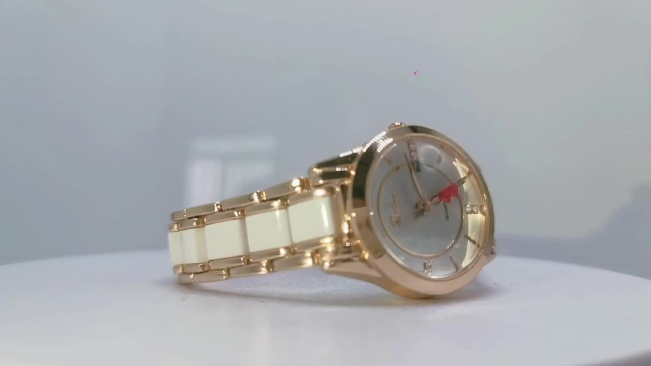 Luxury Ceramic Women's Watch with Rose Golden Case & White Dial - Quartz Movement, Date Display, Heart Accents - Elegant Valentine's Day Gift for Her, Date Feature Watch | Heart Motif Watch | Ceramic Strap Watch