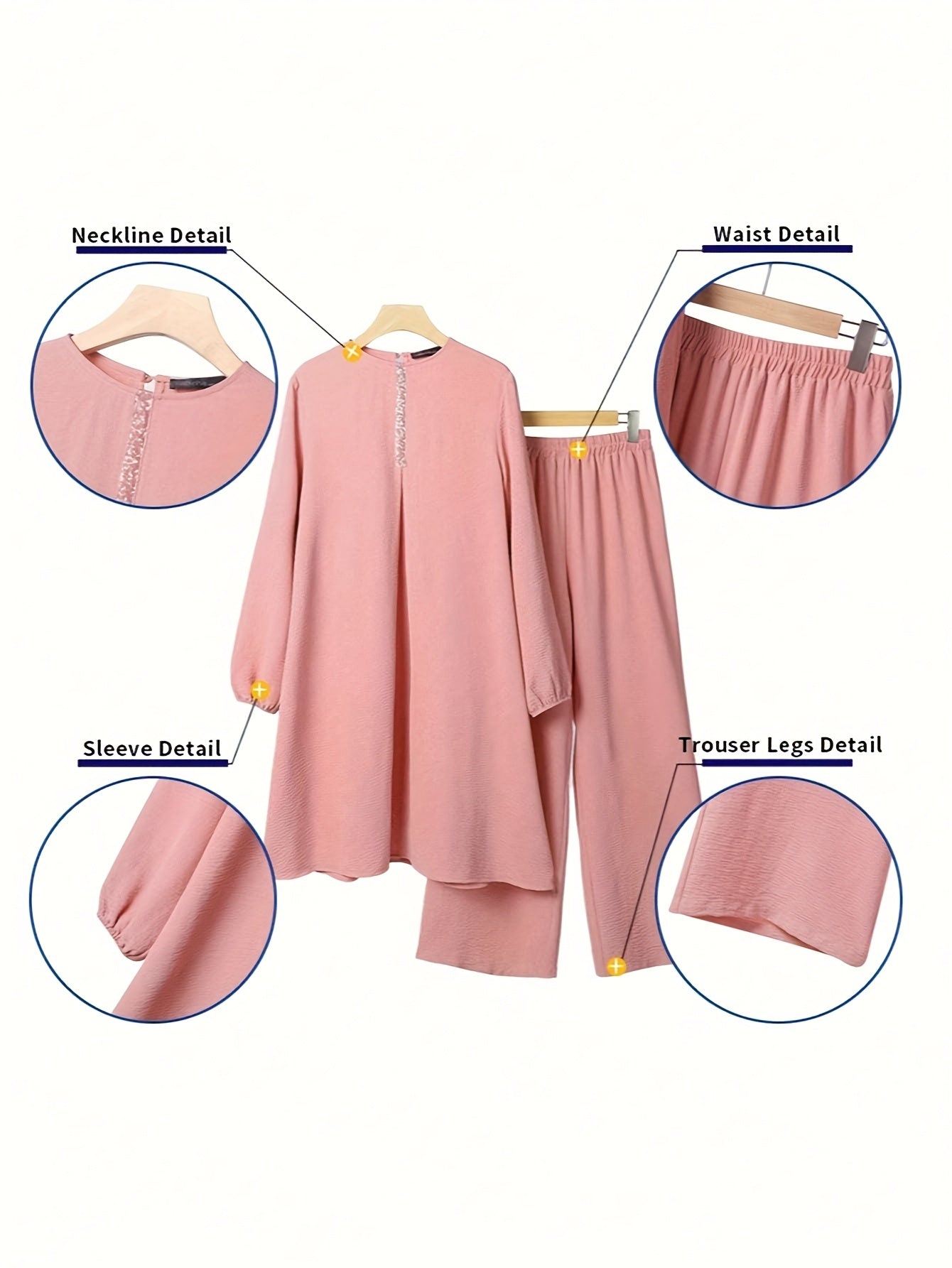 Two-Piece Set for Women Featuring a Simple Round Neck Shirt And Loose Long Pants (Headscarf Not Included).