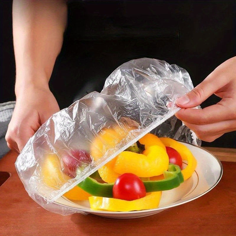 300pcs Elastic Plastic Food Wrap Covers – Reusable Stretch-to-Fit Food Preservation Bags for Bowls, Produce, and Fruits – Versatile Kitchen Storage Solution, BPA-Free Clear Plastic, Keep Fresh Accessories for Home Use