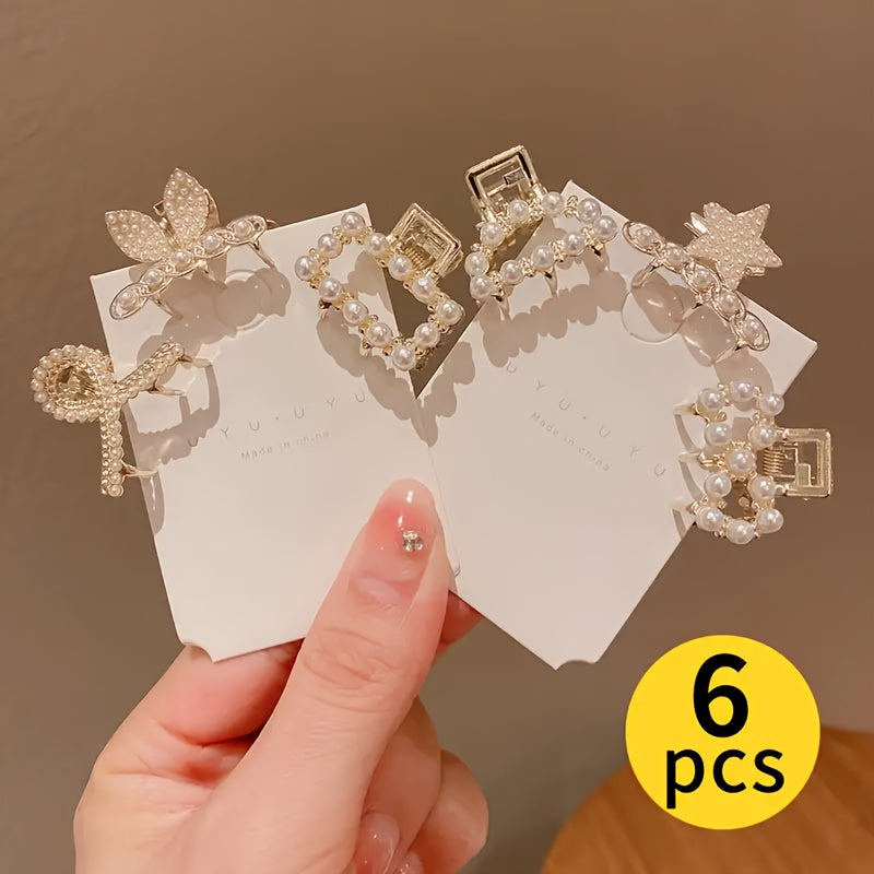 6pcs Elegant and Rhinestone Heart-Shaped Hair Clips, Geometric Pattern Alloy Hair Accessories for girls, Sparkling Hairpins for Casual Attire and Special Occasions, Cute Hair Clips