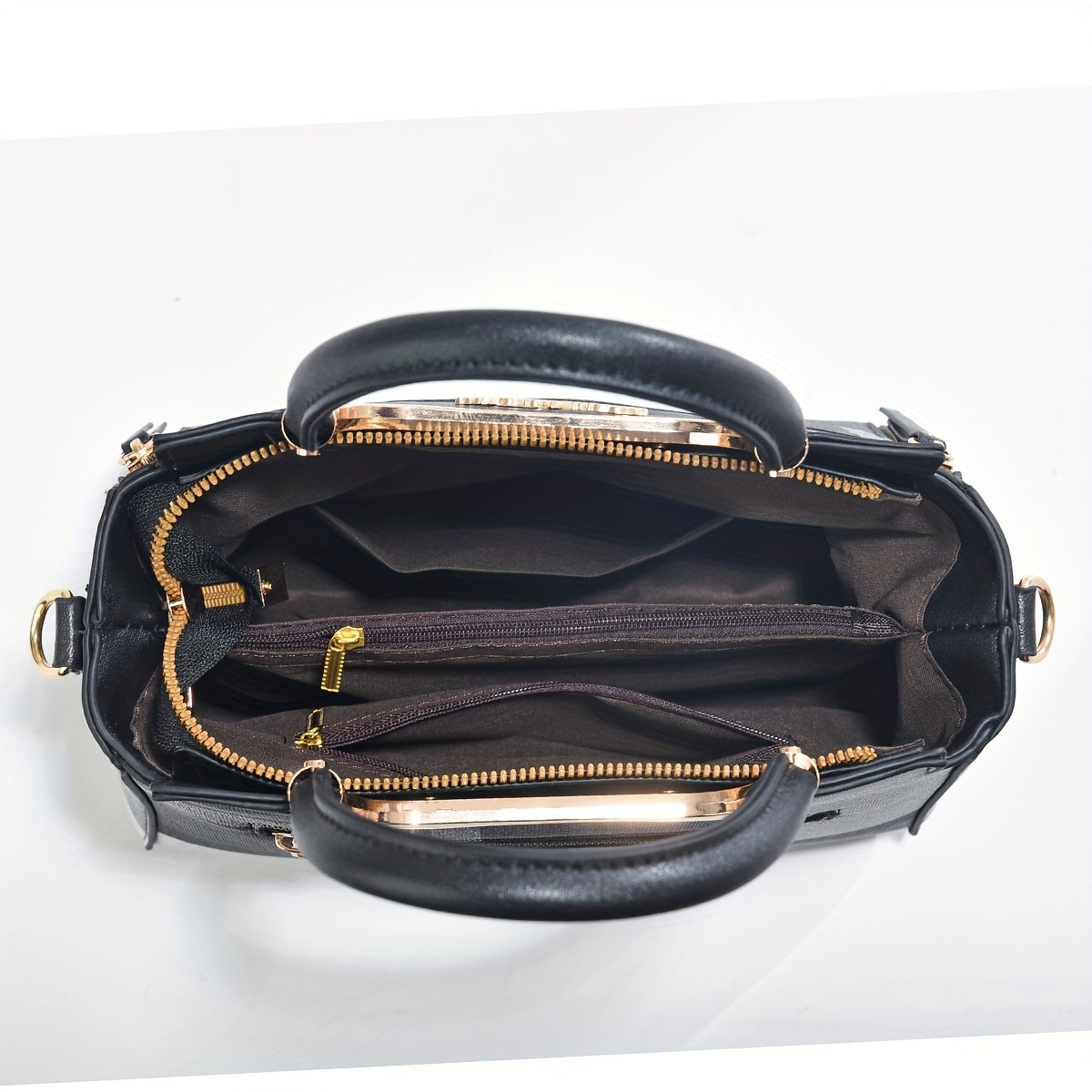 CHROSGEKEIDI Women'S Elegant Black Handbag with Golden-Tone Hardware - Large Capacity, Removable Shoulder Strap, Polyester Lining, Perfect for Work Or Travel, Travel Handbag | Sophisticated Style | Durable Zipper Closure, Lar
