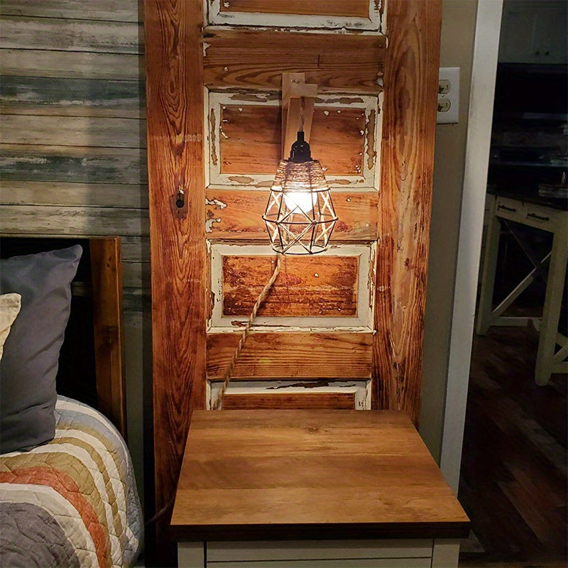 1PC Rustic Farmhouse Wall Lamp with Wood Shelf Bracket - Plug In Wall Sconces with Switch Cord for Living Room, Bedroom - Easy Installation, Space-Saving Design, and Versatile Lighting Solution (Not Include Bulb)