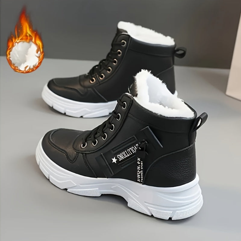 Women'S High-Top Winter Boots with Thick Cushioned PVC Sole, Faux Cover Upper & Plush Lined Interior - Lace-Up Outdoor Sneakers for Casual, Running, and Streetwear, Winter Boots