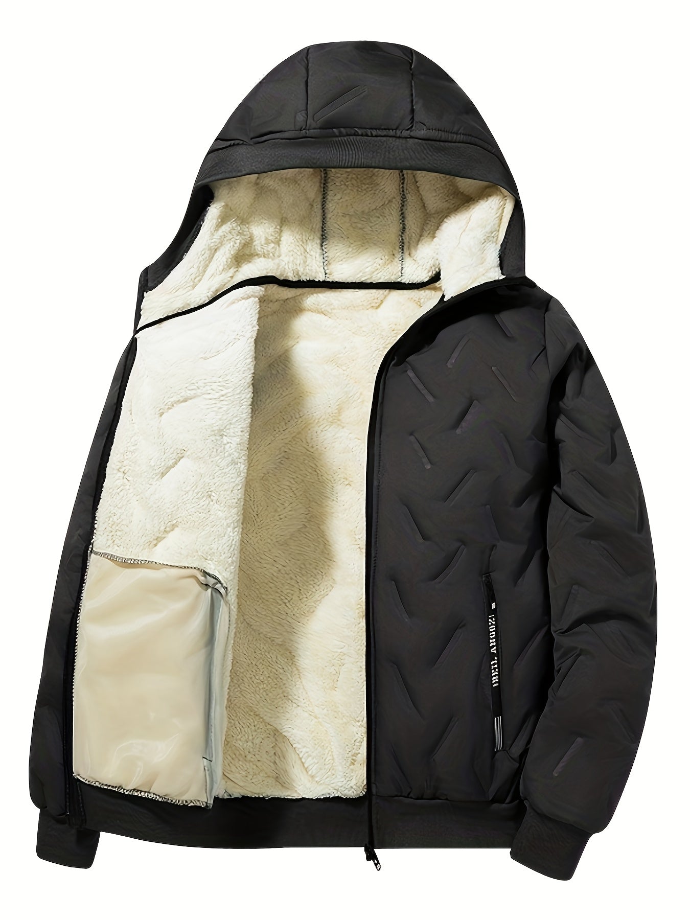 Men'S Heavy-Duty Winter Jacket - Thermal Insulated Cold Weather Coat with Full-Zip Closure, Hooded Collar, Polyester Lining - Black Outerwear for Business, Casual, Outdoor - Easy-Care Non-Stretch Fabric - Fall/Winter Jacket f