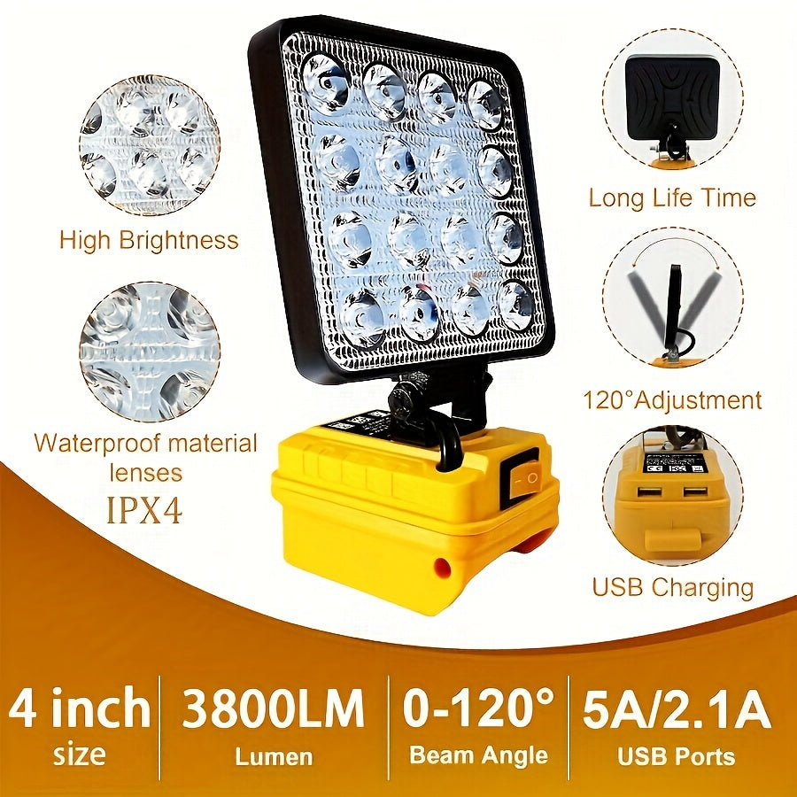 LED Work Light For DeWALT 20V MAX Battery, 90W 5400LM/60W 4500LM/48W 3800LM LED Flood Light For Outdoor, Camping, Car Repairing, Emergency And Job Site Lighting
