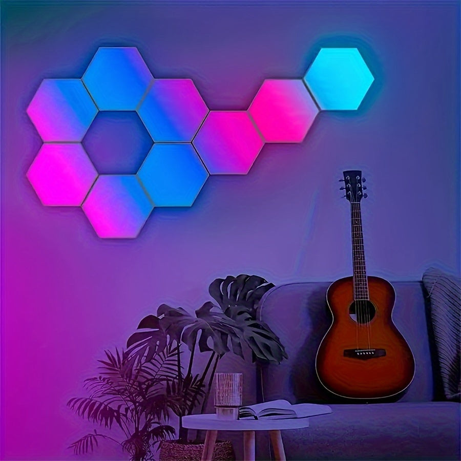 AmbiSync HexaGlow 10pc LED Wall Lights: USB-Powered, 16 Colors, App & Music Control, Remote, Modern Decor Lighting