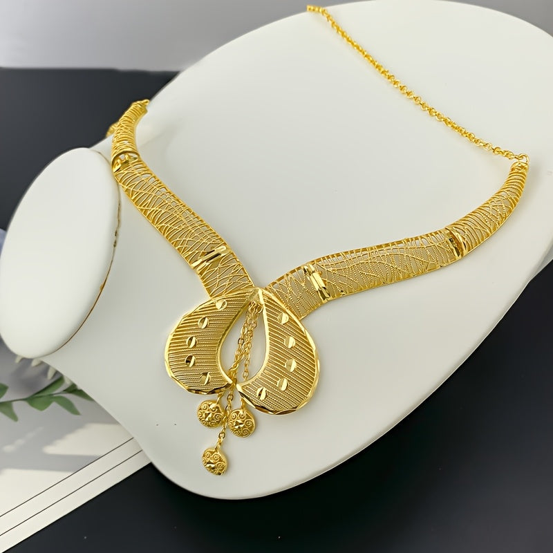 2025 New Bohemian 2pcs Hollow Flower Tassel Earrings and Necklace Elegant Ladies Jewelry Set, Perfect for Dubai Bridal Wedding Anniversary Gift, Valentine's Day, Christmas Eid, Daily Present for Wife, Family, Girlfriend