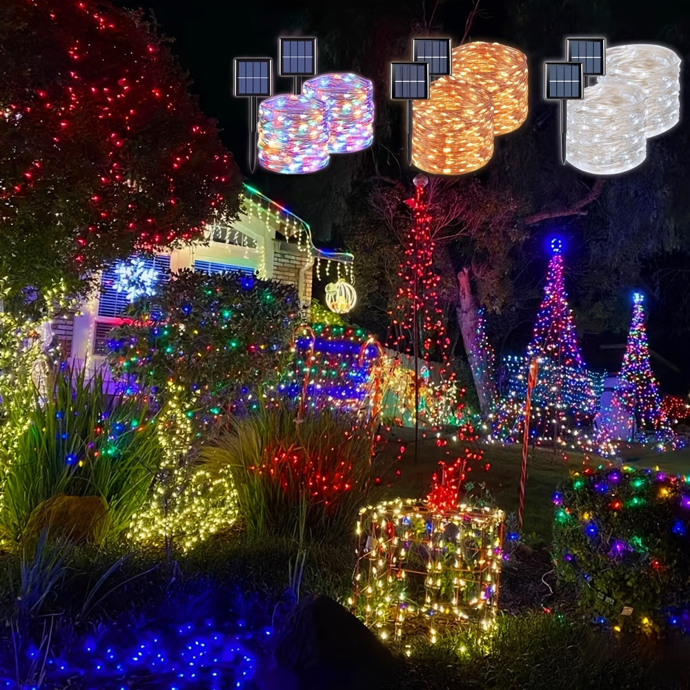 50/100/200/300LED Solar Copper Wire String Lights, Outdoor Lighting Fairy String Lights, 8 Lighting Modes Garden Lights For Lawn, Patio, Garden, Party, Wedding, Christmas Decoration 1pcs 275.59inch/472.44inch/866.14inch/1259.