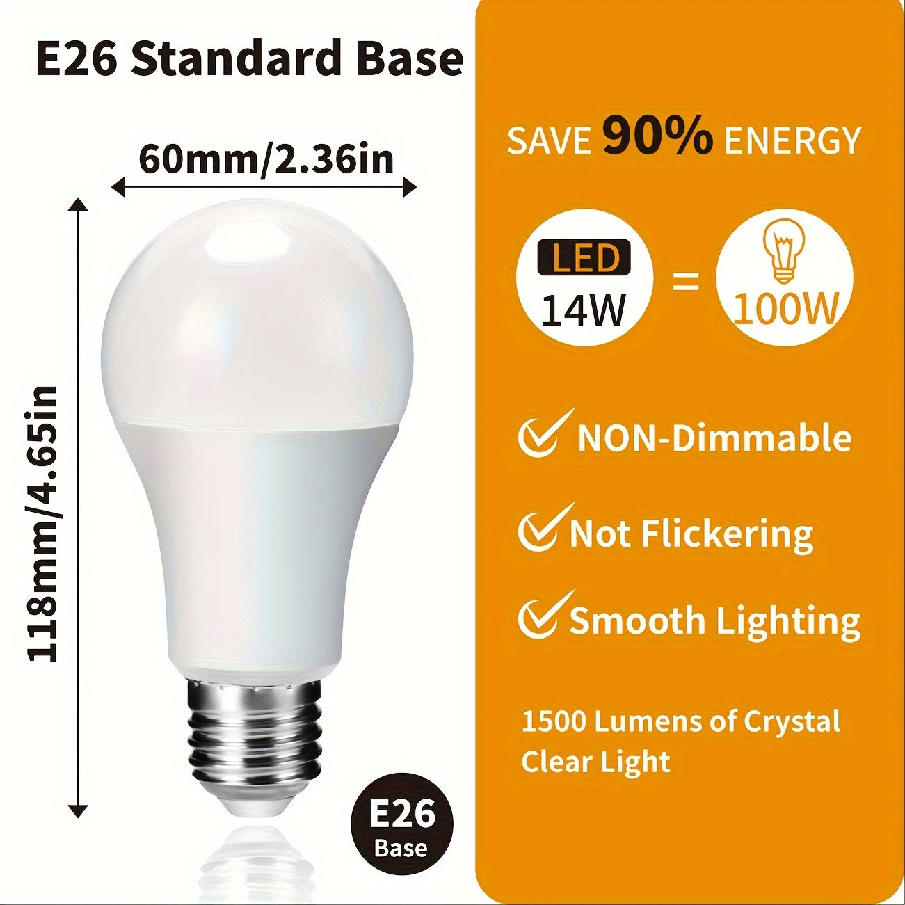10pcs LED Light Bulbs 14W (100W Equivalent), A19 E26 LED Light Bulbs, 1500Lm CRI90+ Light Bulbs For Home Lighting Decor