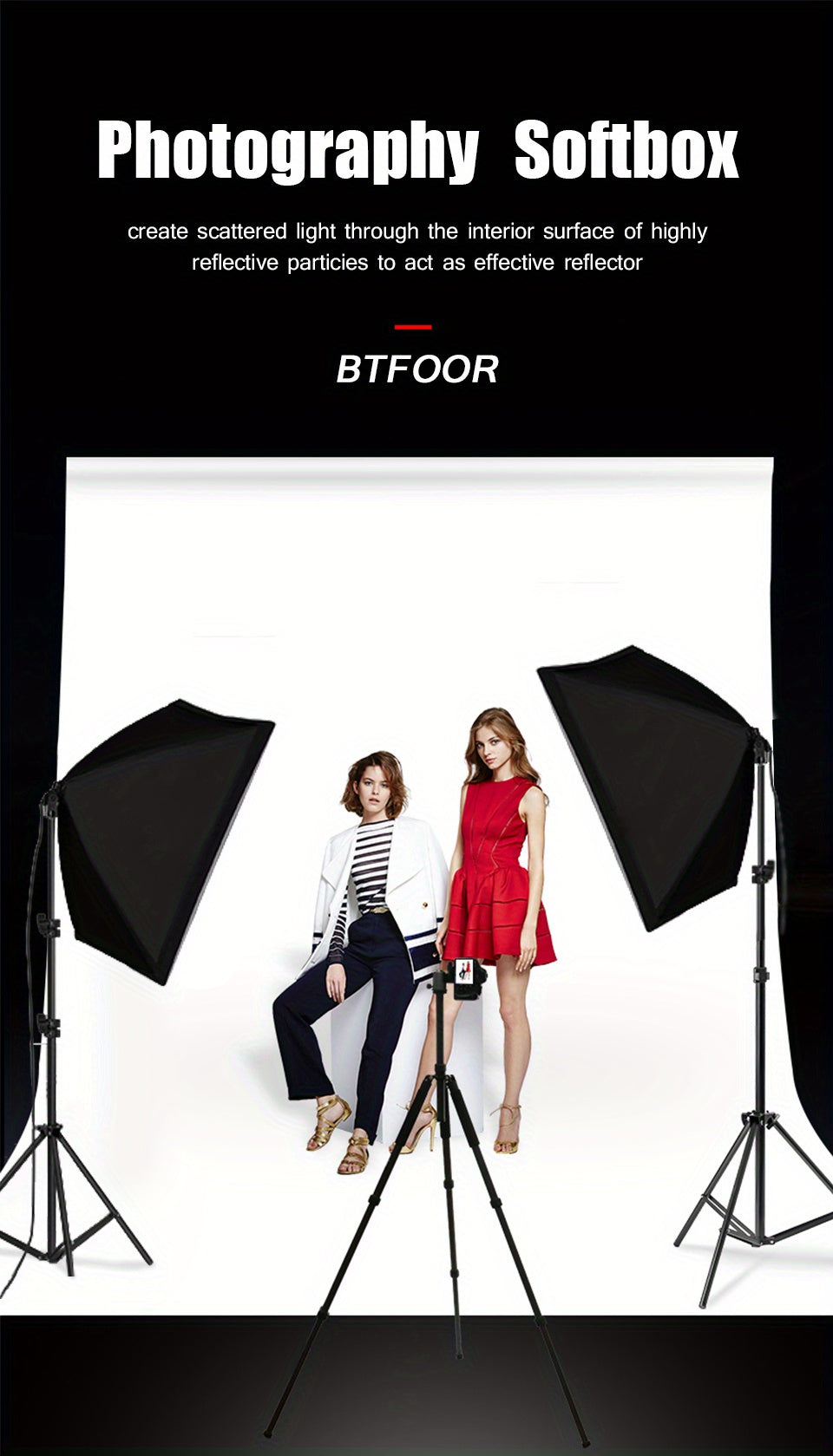 Create Professional-Quality Photos & Live Streams With BTFOOR US Plug Adapters Softbox Lighting Kit & Tripod