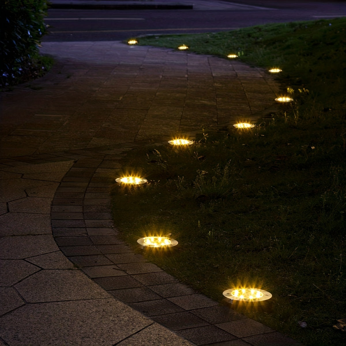 8 Pack LED Ground Spot Solar Lights, Outdoor Waterproof Landscape Lights, Solar Disk Lights, Waterproof Garden In-Ground Pathway Lights Landscape Lawn Lighting, Solar Energy Floor Lamp, 8 LED Solar Ground Lights, For Pathway