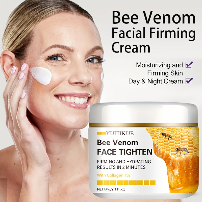 60g YUITIKUE Bee Venom Face Cream with Vitamin E, Hyaluronic Acid & Collagen - Hypoallergenic Moisturizing Formula for All Light Beige Types, 2-Minute Results, Natural Ingredients, Skincare, Bee Venom Cream, Skin Moisturizer,