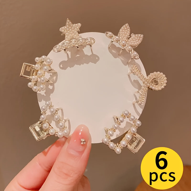 6pcs Elegant and Rhinestone Heart-Shaped Hair Clips, Geometric Pattern Alloy Hair Accessories for girls, Sparkling Hairpins for Casual Attire and Special Occasions, Cute Hair Clips